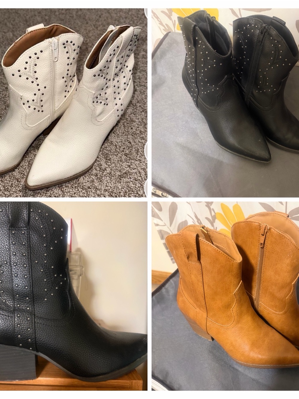 Lot of 3 size 8 Wide.  Ankle Boots with Stud Detail - White / Black / Tan